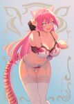  1girl :d blue_eyes bra breasts cat_girl cat_tail cleavage fang garter_belt gloves hair_intakes hand_up highres hololive hololive_english large_breasts long_hair navel panties paw_pose pawz212 pink_hair raora_panthera single_glove smile solo stomach tail thighhighs underwear underwear_only very_long_hair virtual_youtuber white_bra white_garter_belt white_panties white_thighhighs 