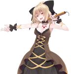  1girl adapted_costume alternate_costume arm_ribbon blonde_hair blush breasts brown_eyes choker cleavage commentary_request cowboy_shot crote dress hair_between_eyes hair_bun hair_ornament hair_ribbon half-closed_eyes hand_up highres jewelry kurodani_yamame large_variant_set layered_dress medium_breasts necklace open_mouth outstretched_arm ribbon short_hair simple_background single_hair_bun sleeveless smile solo teeth touhou transparent_background upper_teeth_only variant_set wrist_cuffs 