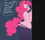  2016 anthro anthrofied big_breasts breasts clothed clothing earth_pony english_text equine female friendship_is_magic horse hugtastic_pinkie_pie mammal my_little_pony pinkie_pie_(mlp) pony slightly_chubby solo somescrub text topless 