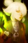  alex_chow deadlock_(game) disgust double_bun gloves graves_(deadlock) hair_bun hair_over_one_eye highres holding_limb jacket makeup medium_hair shirt solo white_hair white_shirt 