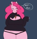  2015 anthro anthrofied big_breasts breasts cleavage clothed clothing earth_pony english_text equine female friendship_is_magic hi_res horse huge_breasts hugtastic_pinkie_pie mammal my_little_pony overweight pinkie_pie_(mlp) pony slightly_chubby solo somescrub text thong 