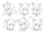  :o ahoge animal_ears belt_collar blush cat_ears closed_mouth collared_shirt expressions fang greyscale hair_between_eyes hair_ornament hairclip long_hair looking_at_viewer monochrome multiple_views necktie oota_yuuichi open_mouth original parted_lips shirt simple_background slit_pupils smile sweatdrop translation_request white_background wing_collar x_hair_ornament 