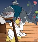 2_penises anal anal_orgasm anal_penetration anatid animal_genitalia animal_penis anseriform anthro anus aquatic avian balls beak benji_(artist) bird blush bodily_fluids butt clothing cum cum_from_ass cum_in_ass cum_in_mouth cum_inside double_penetration drake_(an_dork) drinking drinking_cum dripping duck duo ejaculation erection eyes_closed eyewear fellatio feral fish furniture genital_fluids genitals glasses hands-free hemipenes hi_res jeff_the_land_shark land_shark_(species) looking_pleasured male male/male male_penetrated male_penetrating mammal marvel marvel_rivals multi_genitalia multi_penis nude oral oral_penetration orgasm penetration penile penis saliva saliva_drip saliva_string sex shark solo tail teeth tongue under_table under_table_oral