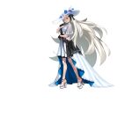  1girl anklet black_gloves black_ribbon bow capelet dress fate/grand_order fate_(series) flower full_body game_cg gloves hair_over_one_eye hair_ribbon hat hat_bow hat_feather hat_flower highres jewelry long_hair looking_at_viewer official_art olga_marie_animusphere open_mouth orange_eyes platform_sandals ribbon sandals shoes solo tachi-e takeuchi_takashi third-party_source transparent_background u-olga_marie u-olga_marie_(first_ascension) very_long_hair white_dress white_hair white_hat white_shoes 