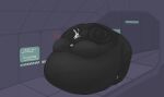  anthro armor barely_mobile belly belly_expansion belly_inflation big_belly bigboneddragon biped body_inflation canid canine canis clothed clothing dialogue direction_sign english_text expansion grunting headgear helmet hi_res huge_belly inflation inside male mammal moobs pilot_suit solo spherical_inflation sunken_head text wolf 