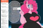  &lt;3 &lt;3_eyes 2016 anthro anthrofied big_breasts blue_eyes breasts clothed clothing cute ear_piercing earth_pony english_text equine female friendship_is_magic hair horse hugtastic_pinkie_pie mammal my_little_pony open_mouth piercing pink_hair pinkie_pie_(mlp) pony smile solo somescrub text 