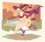 ambiguous_gender anthro archmage_myst_(daxter131) bat border brown_body brown_ears brown_fur brown_spots bubblepuppers building claws clean_diaper clothed clothing diaper fangs finger_claws food fur grass hair hat headgear headwear hi_res holding_plate leg_warmers legwear mammal markings on_one_leg open_mouth open_smile pastry pattern_clothing pattern_leg_warmers pattern_legwear pawpads pie pink_pawpads plant purple_claws purple_clothing purple_hat purple_headwear purple_leg_warmers purple_legwear purple_scarf red_inner_ear red_nose scarf shrub sky smile solo spots spotted_body spotted_face spotted_fur standing striped_clothing striped_leg_warmers striped_legwear stripes tail tan_body tan_fur tan_hair tan_tail tan_wings teeth toe_claws tongue tongue_out two_tone_tail wearing_diaper white_border white_diaper winged_arms wings wizard_hat yellow_body yellow_fur yellow_tail