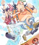  astral_(yu-gi-oh!) bad_drawr_id bad_id belt bracelet closed_eyes happy jewelry jumping midriff_peek oekaki open_mouth smirk spiked_hair studded_bracelet suspenders takeda_tetsuo tsukumo_yuma vest yu-gi-oh! yu-gi-oh!_zexal yu_(yukiri) 