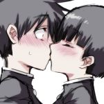  bad_id bad_pixiv_id bangs black_hair black_shirt blush brothers closed_eyes commentary dot_pupils eyebrows_visible_through_hair full-face_blush hair_between_eyes highres incest kageyama_ritsu kageyama_shigeo kiss looking_at_another misteor mob_psycho_100 multiple_boys shirt short_hair siblings surprise_kiss surprised sweatdrop white_background yaoi 