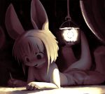  anthro clothed clothing lagomorph lantern lyc lying male mammal on_front rabbit topless 