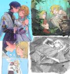  +++ 1girl 2boys alternate_costume arm_cutout arm_on_knee armor bare_shoulders belt black_belt black_bodysuit black_bridal_gauntlets black_corset black_gloves black_shorts blonde_hair blue_eyes blue_feathers blue_kimono blue_sleeves blunt_ends bodysuit boots breast_press breasts bridal_gauntlets brown_boots bug butterfly closed_eyes closed_mouth clothing_cutout corset couple crossover curtained_hair detached_sleeves embarrassed eyeliner facing_another feather_hair_ornament feathers fingernails flower furisode genshin_impact gloves green_hat green_shirt hair_between_eyes hair_flower hair_intakes hair_ornament hand_on_another's_back hand_on_another's_nape hat head_on_another's_shoulder head_on_pillow head_tilt headpat hetero highres holding_hands interlocked_fingers japanese_armor japanese_clothes juban kimono kote kurokote laughing layered_sleeves light_blush link looking_at_another lumine_(genshin_impact) makeup medium_breasts multiple_boys multiple_views nervous_sweating one_eye_closed open_clothes open_kimono open_mouth outdoors pants parted_lips partially_fingerless_gloves pillow pointy_ears purple_eyes purple_hair purple_rope purple_trim red_eyeliner red_lips rope scaramouche_(genshin_impact) scarf sequential shared_bed shared_blanket shirt short_hair short_hair_with_long_locks short_sleeves shorts sideboob sidelocks sketch squatting steam sundayauruu sweat sweatdrop tassel teeth the_legend_of_zelda turtleneck turtleneck_bodysuit upper_teeth_only vambraces wanderer_(genshin_impact) white_flower white_kimono white_mouth white_pants white_scarf white_sleeves yellow_eyes 