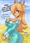  ass blonde_hair breasts cleavage cloud cloudy_sky commentary crown curvy dress earrings english_commentary english_text evil_container_(meme) hair_over_one_eye highres huge_ass jewelry large_breasts looking_at_viewer mario_(series) mature_female meme moxydraws nintendo rosalina sky speech_bubble super_mario_galaxy super_smash_bros. tight_clothes tight_dress wand 
