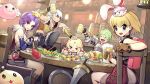  &gt;_&lt; 3girls :d alchemist_(ragnarok_online) alcohol angeling animal animal_on_head arm_support arm_up backpack bag bangs barrel beer beer_mug black_gloves black_pants blonde_hair blurry blurry_background blush boots bow braid breastplate brown_footwear cat cat_on_head chair closed_eyes closed_fan closed_mouth commentary_request creature cross-laced_footwear cup depth_of_field drops_(ragnarok_online) dutch_angle eyebrows_visible_through_hair facial_scar facing_viewer fan fingerless_gloves fingernails folding_fan food gauntlets gloves green_hair grey_eyes grin hair_between_eyes hair_bow hand_on_another's_head high_priest holding holding_cup holding_fan knee_boots lace-up_boots long_hair looking_at_viewer looking_to_the_side mug multiple_boys multiple_girls nose_blush novice on_chair on_head oop open_mouth paladin_(ragnarok_online) pants parted_lips pink_shorts purple_hair ragnarok_online red-framed_eyewear red_bow scar shield shirt short_hair short_shorts shorts silver_hair sitting skewer sleeveless sleeveless_shirt smile sniper_(ragnarok_online) sunglasses sword table tareme tavern tsurime turkey_(food) weapon white_wings wings wooden_shield 