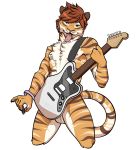  2016 alpha_channel anthro balls chest_tuft electric_guitar feline graydiel guitar guitar_pick looking_at_viewer male mammal musical_instrument neck_tuft nipples nude portrait purple_eyes requiembeatz solo three-quarter_portrait tiger tongue tongue_out tuft 