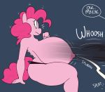  2015 anthro anthrofied areola big_breasts breasts clothing earth_pony english_text equine erect_nipples female friendship_is_magic horse huge_breasts hyper hyper_breasts lactating mammal milk my_little_pony nipples pinkie_pie_(mlp) pony solo somescrub text wardrobe_malfunction 