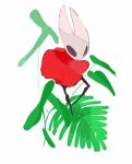  1girl black_eyes cloak commentary full_body highres hightguy hollow_knight hollow_knight:_silksong hornet_(hollow_knight) horns leaf red_cloak solo white_background 