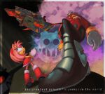  1boy 1girl :o absurdres aircraft airship amy_rose animal_ears animal_nose artist_name bald beard black_boots black_pants blue-tinted_eyewear boots border buttons city cloud commentary day dress egg_carrier eggman_empire_logo english_commentary english_text eyewear_on_head facial_hair fat fat_man from_above full_body furry furry_female furry_male gloves goggles goggles_on_head green_eyes hairband hat highres jacket knee_boots long_sleeves looking_at_another looking_at_viewer looking_back looking_up mustache no_eyebrows open_mouth outdoors pants pink_fur pink_hair pink_nose purple_sky red_dress red_hairband red_jacket road round_eyewear shib4guette short_dress short_hair sky sleeveless sleeveless_dress sonic_(series) sonic_adventure standing street sunglasses sword tail tinted_eyewear uneven_footing weapon white_border white_gloves wings 