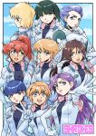  6+girls black_hair breasts brown_hair commentary_request connie_francis francesca_o'hara green_eyes gundam helen_jackson highres juca_meilasch junko_jenko kate_bush long_hair mahalia_merril mecha_pilot_suit medium_breasts miliera_katan multiple_girls normal_suit_(gundam) open_mouth orange_hair peggy_lee ponytail purple_hair red_hair saika_(pixiv43370196) science_fiction short_hair shrike_team_(victory_gundam) smile victory_gundam 