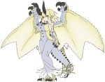  2018 4_fingers 4_toes alternate_species animal_humanoid big_breasts breasts capcom clothed clothing dragon_humanoid dress female grey_scales hair horn humanoid humanoidized long_hair membranous_wings monster_hunter red_eyes scales shagaru_magala side_boob signature talons toes video_games watermark wings yellow_scales yoshida_hideyuki 