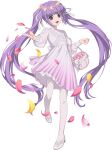  1girl artist_request basket dress full_body game_cg gradient_clothes gradient_dress head_wreath highres holding holding_basket long_hair looking_at_viewer official_alternate_costume official_art open_mouth pantyhose petals purple_dress purple_eyes purple_hair ribbon shoes smile solo sophie_(flower_girl)_(tales) sophie_(tales) standing standing_on_one_leg tales_of_(series) tales_of_asteria tales_of_graces third-party_source throwing throwing_petals transparent_background twintails very_long_hair white_dress white_pantyhose white_ribbon white_shoes 