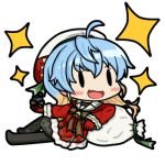  90mm_single_high-angle_gun_mount ahoge alternate_costume bag bamomon blue_hair blush_stickers commentary fairy_(kantai_collection) fang gradient_hair hat kantai_collection long_hair lowres multicolored_hair sado_(kantai_collection) santa_costume solo sparkle thighhighs 