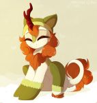  2018 autumn_blaze_(mlp) eyes_closed female feral friendship_is_magic hair kirin magnaluna mammal my_little_pony scales scalie simple_background smile solo yellow_background 