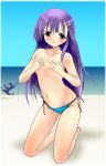  1girl attype breast_hold breasts commentary_request covering covering_breasts dragon_quest dragon_quest_ii goggles goggles_on_headwear highres long_hair prince_of_lorasia princess_of_moonbrook purple_hair swimsuit 