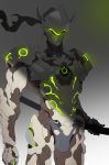  absurdres armor commentary_request cowboy_shot facing_viewer full_armor genji_(overwatch) glowing helmet highres holding holding_sword holding_weapon katana male_focus overwatch scabbard sheath sheathed solo standing sword weapon yang-do 