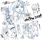  >:( 2girls :< ^_^ animal_costume animal_ears bread cho_kaguya-hime! clenched_hands closed_eyes closed_mouth commentary_request crescent crescent_hair_ornament food fox_costume frown greyscale grin hair_ornament hands_up holding holding_food kaguya_(cho_kaguya-hime!) legs_apart long_hair long_sidelocks lop_rabbit_ears melon_bread monochrome multiple_expressions multiple_girls multiple_views myama open_mouth rabbit_ears rabbit_girl raised_inner_eyebrows sakayori_iroha shout_lines sidelocks simple_background smile standing straight_hair sweatdrop translation_request uneven_footing v-shaped_eyebrows white_background 