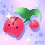  artist_name cherubi highres looking_at_viewer no_humans novaswarm pokemon pokemon_(creature) purple_background solo sparkle 