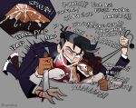  2boys :d alastor_(hazbin_hotel) alastor_(human)_(hazbin_hotel) antenna_hair artist_name black_hair blood blood_on_hands blue_eyes blue_pants blue_suit blush bow bowtie boy_on_top brown_eyes brown_hair cable clothed_sex clothes_pull crying crying_with_eyes_open cum dark-skinned_male dark_skin english_commentary english_text fang fangs glasses green_eyes grey_background grey_hair hazbin_hotel heart hellaverse heterochromia highres holding holding_knife interracial knife kuruukoo male_focus multicolored_hair multiple_boys necktie pants pants_pull penis penis_on_ass red_bow red_bowtie red_necktie sex sex_from_behind short_hair smile sound_effects strangling suit sweat tears teeth testicles traditional_bowtie two-tone_hair upper_teeth_only vox_(hazbin_hotel) vox_(human)_(hazbin_hotel) yaoi 