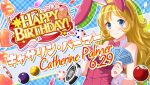  1girl animal_ear_hairband animal_ears bad_id ball balloon bare_shoulders bilingual_text billiard_ball blonde_hair blue_eyes bow bowtie breasts card catherine_palmer character_name closed_mouth confetti detached_collar english_text fake_animal_ears flower game_cg hairband hands_up happy_birthday heart_balloon holding holding_card idol_wars large_breasts leotard long_hair looking_at_viewer mixed-language_text official_art orange_flower orange_rose pink_bow pink_bowtie pink_hairband pink_leotard plaid_background playboy_bunny playing_card poker_chip rabbit_ear_hairband rabbit_ears red_ribbon ribbon rose second-party_source sidelocks smile solo star_(symbol) string_of_flags traditional_bowtie upper_body white_wrist_cuffs wrist_cuffs 