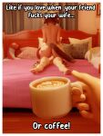3:4 3d_(artwork) balls bed black_pawpads border cheating_wife coffee_mug container cowgirl_position cuckold_pov cup digital_media_(artwork) disembodied_hand english_text faceless_character faceless_male female female_on_top female_penetrated first_person_view from_front_position furniture genitals group hand_on_another's_butt hand_on_butt hi_res holding_coffee_mug holding_container holding_cup holding_mug holding_object human human_on_humanoid humanoid infidelity inside interspecies male male/female male_on_bottom male_penetrating male_penetrating_female mammal monster_girl_(genre) monster_musume mug novabartist nude on_bed on_bottom on_top pawpads penetration penis pillow polt_(monster_musume) profanity rear_view sex tail text trio white_border