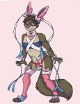 2016 5_fingers 5_toes anthro brown_hair bulge claws clothed clothing digital_drawing_(artwork) digital_media_(artwork) eeveelution eyewear fur girly glasses hair hi_res legwear male mammal marsupial maywire multicolored_fur mustelid nintendo outlandish_studios pink_background pink_clothing pok&eacute;ball pok&eacute;mon pok&eacute;mon_(species) simple_background skimpy smile solo standing sylveon toe_claws toes two_tone_fur video_games weasel 