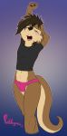  2017 absurd_res blush brown_fur brown_hair bulge clothed clothing eyes_closed fur girly hair hi_res male mammal midriff multicolored_fur mustelid navel open_mouth otter ozzy_otter panties punk-pegasus simple_background solo stretching tongue tongue_out two_tone_fur underwear whiskers yawn 