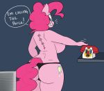  2015 absurd_res anthro anthrofied areola big_breasts big_butt breasts butt clothed clothing earth_pony english_text equid equine erect_nipples female friendship_is_magic hasbro hi_res horse huge_breasts hugtastic_pinkie_pie mammal my_little_pony nipples pinkie_pie_(mlp) pony solo somescrub text thong topless underwear 