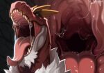 anthro beard black_eyes bodily_fluids digital_drawing_(artwork) digital_media_(artwork) digital_painting_(artwork) dinosaur drooling facial_hair fangs feral fin flippers fossil_pokemon fur generation_6_pokemon hair hi_res hoffersanchez horn male mouth_shot nintendo open_mouth painting_(artwork) pink_mouth pokemon pokemon_(species) prehistoric_species red_body reptile saliva saliva_on_tongue saliva_string saurischian scales scalie snout solo spikes teeth theropod throat tongue tongue_out tyrannosaurid tyrannosauroid tyrannosaurus tyrannosaurus_rex tyrantrum vore white_body white_fur white_hair