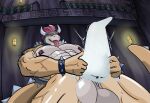 abdominal_bulge abs accessory_only anthro balls big_balls boo_(mario) bowser duo erection extreme_penetration extreme_size_difference genitals glowing glowing_eyes hi_res isaaac_owo koopa living_condom low-angle_view male male/male manly manor mario_bros muscular nintendo nipple_piercing nipples open_mouth oral oral_penetration pecs penetration piercing restrained_arms rough_sex scalie sex size_difference standing standing_sex tongue tongue_piercing translucent translucent_body vein