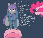  2015 anthro anthrofied big_breasts breasts clothed clothing dialogue duo earth_pony english_text equine female friendship_is_magic fur grey_body hair horse hugtastic_pinkie_pie long_hair mammal maud_pie_(mlp) my_little_pony navel pink_body pink_hair pinkie_pie_(mlp) pony purple_hair sibling sisters somescrub text 