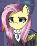  2018 bust_portrait clothed clothing dress ear_piercing equine eyebrows eyelashes eyeshadow feathered_wings feathers female feral fluttershy_(mlp) friendship_is_magic frown fully_clothed goth hair hi_res inside long_hair makeup mammal mascara my_little_pony pegasus piercing pink_hair portrait signature snowjack18 solo standing teal_eyes wings yellow_feathers 