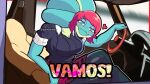 absurd_res anthro artist_name big_breasts black_bottomwear black_clothing black_pants black_sweater black_topwear blue_eyes blush bottomwear brachiosaurid brachiosaurus breasts car cavemanon_studios clothed clothed_anthro clothed_female clothing colored dannoartista detailed_background dinosaur female fingers green_body hair half-closed_eyes head_tilt heart_symbol hi_res humanoid_hands i_wani_hug_that_gator inside_car inside_vehicle liz_farlane long_neck looking_at_viewer macronarian medium_hair narrowed_eyes non-mammal_breasts pants pattern_bottomwear pattern_clothing pattern_skirt pink_hair plaid plaid_bottomwear plaid_clothing plaid_skirt prehistoric_species reptile saurischian sauropod sauropodomorph scalie shaded sitting skirt smile solo spanish_text sweater text topwear vehicle watermark