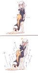 2girls 2koma ? abigail_williams_(fate/grand_order) absurdres bangs barefoot black_bow black_dress blonde_hair bloomers blue_eyes blush bow breasts bug butterfly closed_mouth comic commentary_request dress eyebrows_visible_through_hair fate/grand_order fate_(series) hair_between_eyes hair_bow hand_on_another's_head head_grab highres horn hug insect kneeling lavinia_whateley_(fate/grand_order) long_hair long_sleeves makano_mucchi multiple_girls no_hat no_headwear nose_blush orange_bow parted_bangs polka_dot polka_dot_bow purple_eyes shaking_head silver_hair sleeves_past_fingers sleeves_past_wrists small_breasts soles standing sweat tiptoes translation_request underwear very_long_hair wavy_mouth white_bloomers yuri 