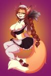 anthro areola barbell_piercing brown_ear_tips brown_hair canid canine choker cleaning_tool clothing dipstick_ears dipstick_tail ear_markings estefania eyeliner feather_duster feet female flashing flashing_breasts footwear fox fur gradient_background hair heart_symbol hearts_around_head hi_res holding_object humanoid_feet humanoid_hands inner_ear_fluff jewelry legwear long_hair maid_apron maid_headdress maid_uniform makeup mammal markings multicolored_ears navel necklace nipple_barbell nipple_piercing nipples open_mouth orange_body orange_ears orange_fur orange_tail piercing pink_areola pink_inner_ear pink_nipples pink_nose pink_tongue plantigrade ryunwoofie simple_background socks solo stirrup_socks tail tail_markings tan_body tan_fur tan_tail_tip thigh_highs tongue tuft uniform white_clothing white_inner_ear_fluff white_legwear white_thigh_highs yellow_eyes