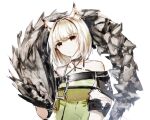  1girl animal_ear_fluff animal_ears arknights bare_shoulders cat_ears cat_girl choker closed_mouth collarbone dress green_dress green_eyes head_tilt kal'tsit_(arknights) looking_at_viewer mon3tr_(arknights) mon3tr_(summon)_(arknights) off-shoulder_dress off_shoulder short_hair simple_background solo upper_body white_background white_hair windworker 