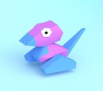  aqua_background bird commentary_request creature full_body gen_1_pokemon nao60 no_humans pokemon pokemon_(creature) porygon simple_background solo 