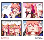  :3 animal_ears apron bell bell_collar blue_ribbon blush bow breasts cat_paws choker cleavage closed_eyes collar detached_sleeves english eyebrows_visible_through_hair fangs fate/grand_order fate_(series) fox_ears fox_tail gameplay_mechanics glasses gloves hair_bow hair_ribbon highres japanese_clothes jingle_bell keita_naruzawa large_breasts long_hair looking_at_viewer maid_headdress multiple_girls one_eye_closed open_mouth paw_gloves paws pink_hair red_ribbon ribbon side_ponytail smile speech_bubble surprised tail tamamo_(assassin)_(fate) tamamo_(fate)_(all) tamamo_cat_(fate) tamamo_no_mae_(fate) tears very_long_hair yellow_eyes 