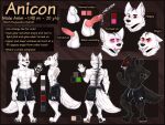 anicon animal_genitalia anthro balls black_stripes bodily_fluids canid canine canis cum fur genital_fluids genitals hi_res hybrid knot knotted_penis male mammal model_sheet penis red_eyes reference_image sheath solo stripes unknown_artist white_body white_fur wolf