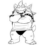  anthro armband black_and_white black_underwear bowser clothed clothing collar jockstrap male mario_bros monochrome muscular muscular_male nintendo shiba-kenta simple_background solo spikes topless underwear video_games white_background 