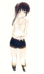  arms_behind_back bangs bare_shoulders boyshorts brown_hair contrapposto grey_eyes hair_ornament hair_scrunchie long_hair looking_at_viewer lpip original parted_lips scrunchie shirt side_ponytail simple_background sketch sleeveless sleeveless_shirt solo standing tied_shirt white_background white_scrunchie 