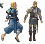  1boy 1girl action_figure armor blonde_hair commentary_request cropped doll_joints dungeon_meshi elf figma figure joints kui_ryouko laios_touden marcille_donato object_focus objectification official_artist_extra pointy_ears sword translation_request weapon white_background 